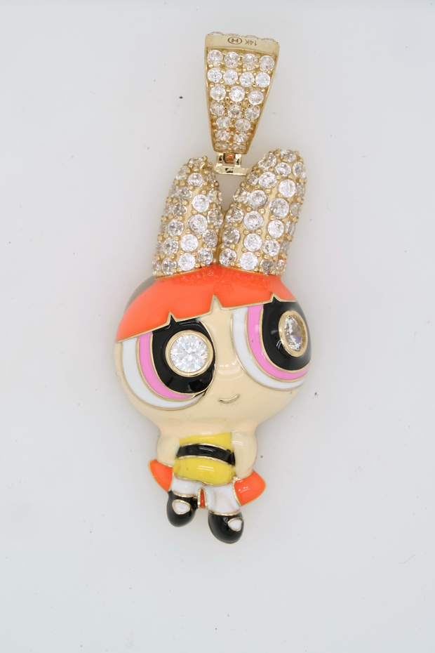 Yellow 14 Karat Orange Power Puff Girl Charm / Pendant