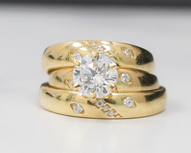 Leaf and Line Cz 14K Yellow Gold