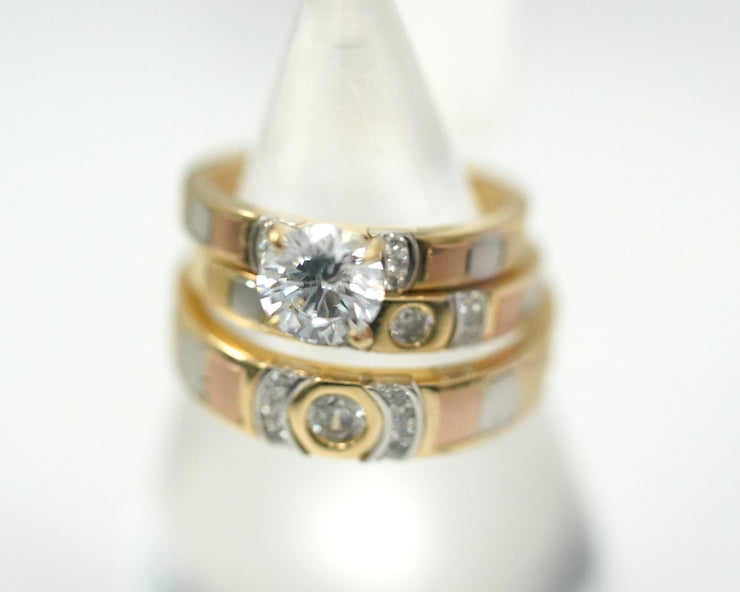 Tri color Gold Trio CZ 14K White/Yellow/Rose Gold