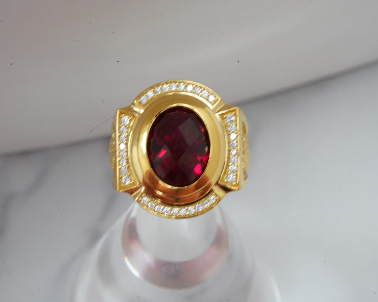 Red CZ Ring 14K Yellow Gold