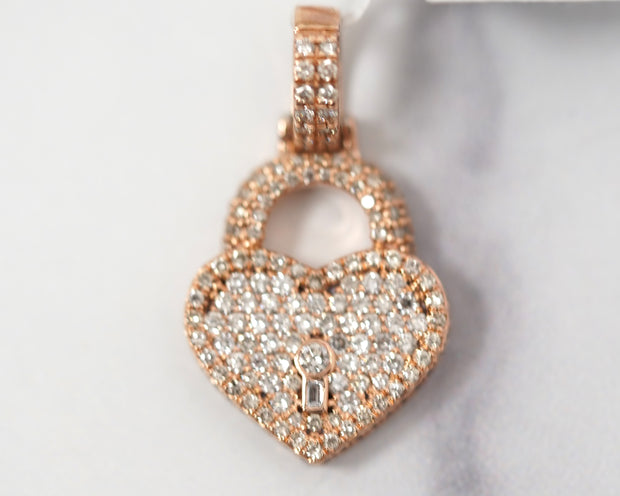 1.35ct Round Diamond Lock Heart Pendant 14 k Rose Gold