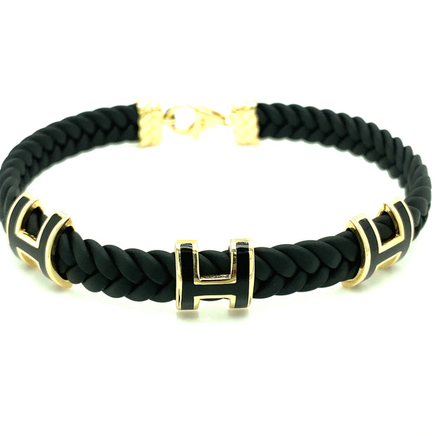 Rubber & Gold H Bracelet