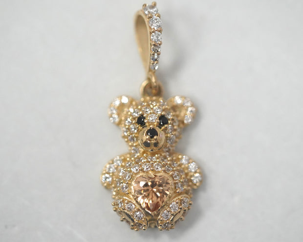 Teddy Bear w/ Topaz Heart 14K Yellow Gold