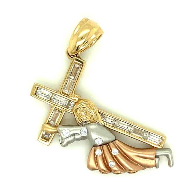 Jesus Cross 14K Tri-Colored