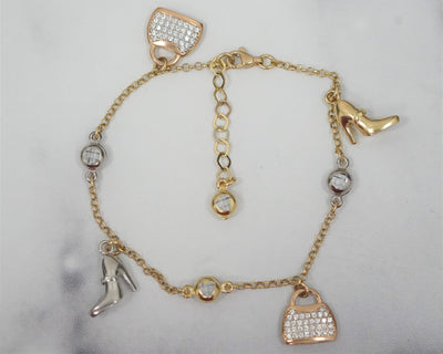 Purse and Shoes Bracelet 14K Yellow Gold