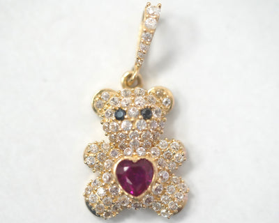 Teddy Bear w/ Red Heart 14K Yellow Gold