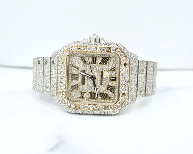 Cartier De Santos Iced Out Yellow Gold Dial