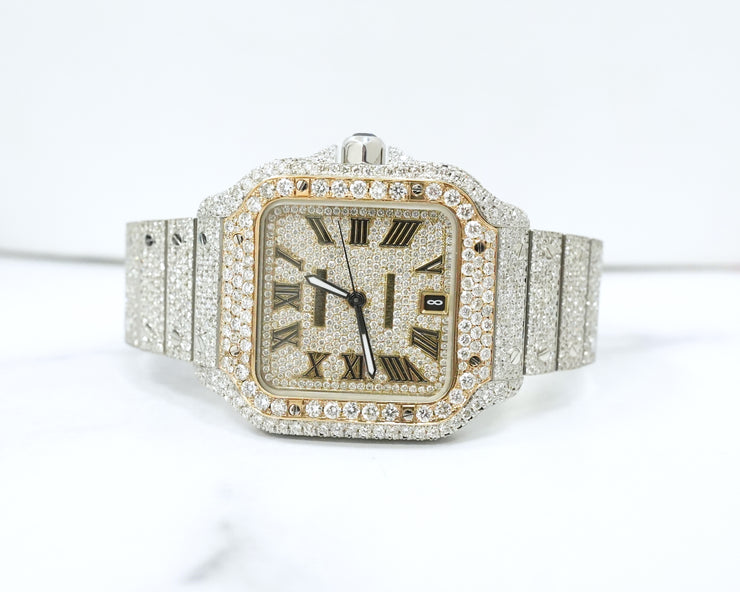 Cartier De Santos Iced Out Yellow Gold Dial