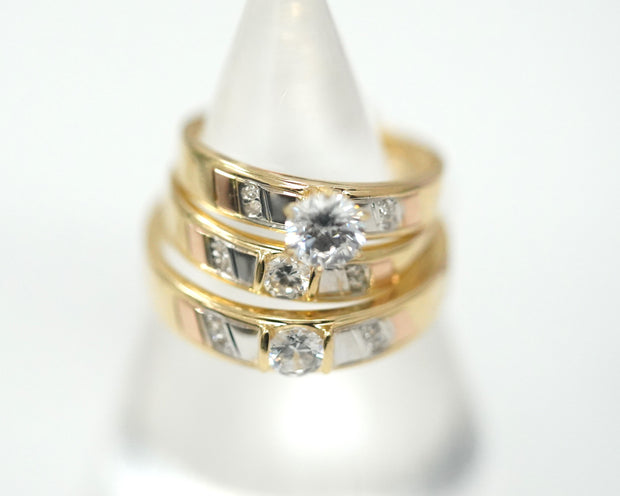 Tri color Gold Trio CZ 14K White/Yellow/Rose Gold