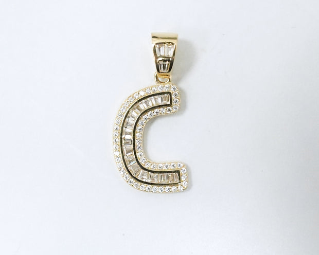 Letter C Pendant CZ 14K Yellow Gold