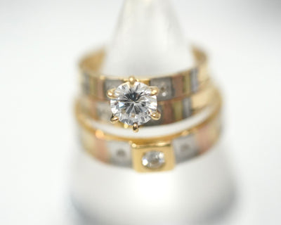 Tri color Gold Trio CZ 14K White/Yellow/Rose Gold