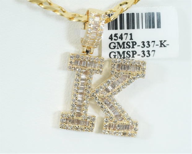 0.93 Ct Diamond Baguette Letter K 14K Yellow Gold